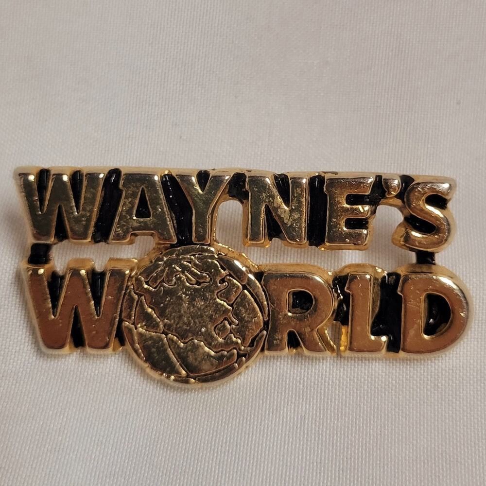 Wayne’s World Movie Gold Tone Metal Pin Mike Myers Dana Carvey Vtg 2" Vintage